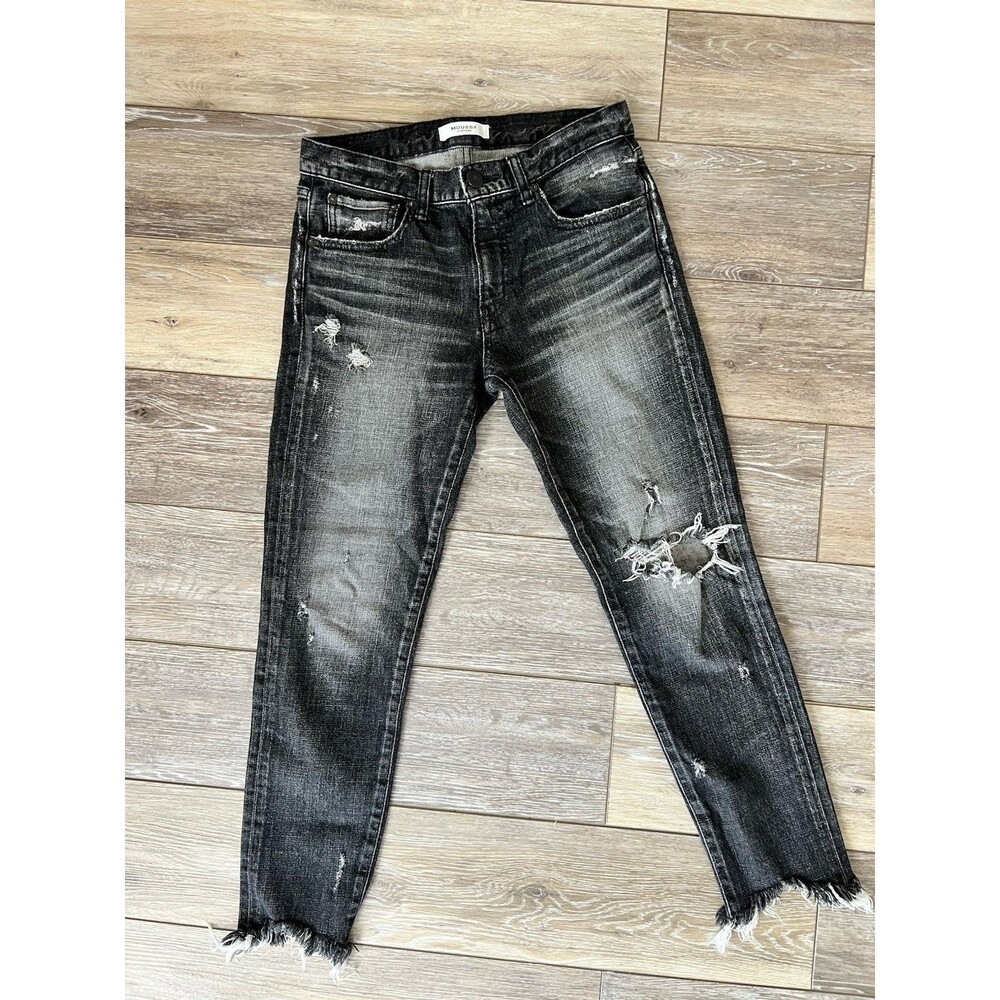 Moussy Vintage Glendale Skinny Jeans in Black Sz 27 Distressed Raw Hem Japan